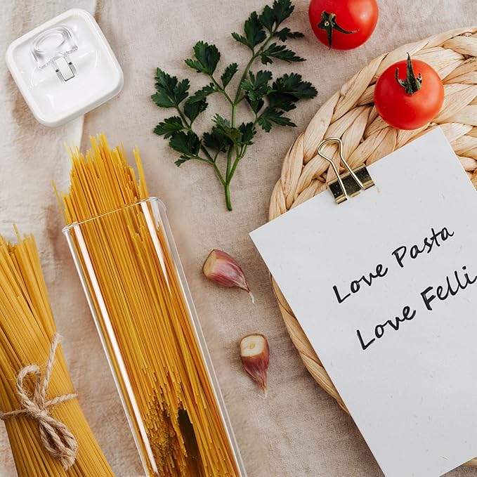 Felli Flip Tite TALL Storage Container with Lid 4" Air Tight Easy Open Ring Top, Clear Acrylic Skinny Canister Jar for Spaghetti Lasagna Fettuccine Noodle, Kitchen Cupboard Pantry Organizer (2.0 qt)