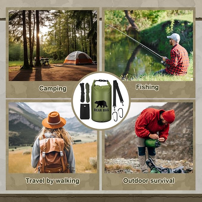 1 Set Bear Food Bag for Camping Ultralight Food Hanging System Includes Waterproof Bear Bag, Nylon Ropes, Hooks for Camping Backpacking