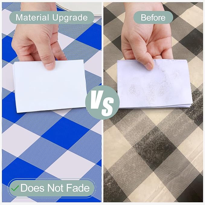 misaya Rectangle Waterproof Vinyl Table Cloth, Buffalo Flannel Backed Tablecloth, Wipeable Plastic Table Cover for Seaside, Picnic, Outdoor (52" x 70", White and Blue)