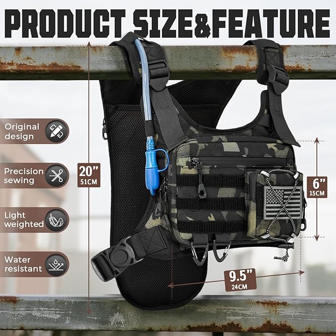 Hydration Vest with 2L Water Bladder for Men and Women,Lightweight Adjustable Hydration Backpack,Reflective Running Hydration Chest Bag for Hiking Climbing Cycling