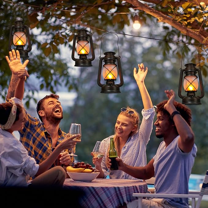 Retisee Vintage LED Lantern Battery Powered Camping Lamp Indoor Outdoor Hanging Lantern Flickering Fire Lamps with Remote Control for Patio Yard Door Front Decor(4 Pcs)