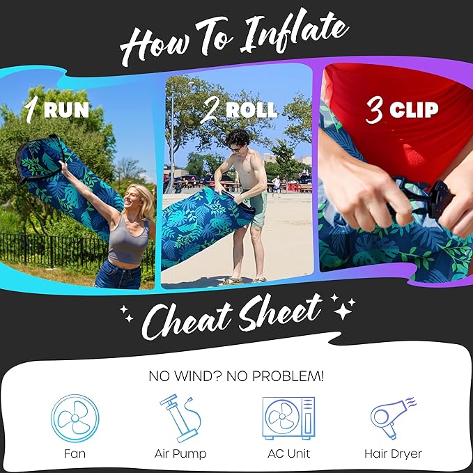 Nevlers Inflatable Lounger | 210T Polyester Inflatable Chair | No-Pump Blow Up Couch | Camping Couch Air Sofa Bed w/ 450 lbs. Cap., Pockets & Matching Bag | Use as Inflatable Couch for Adults & Kids