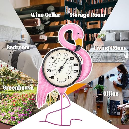 MUMTOP Outdoor Thermometers for Patio - Indoor Outdoor Thermometer, Flamingo Wall Thermometer Wireless for Garden Home Decor