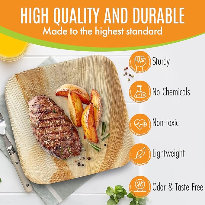 Raj Palm Leaf Bulk Plates like Bamboo plates Disposable, Decorative Compostable Tableware for wedding, Lunch, Dinner, Birthday, Camping, Outdoor BBQ (6" 200 Pack(6 Cases I 1200 Pack))