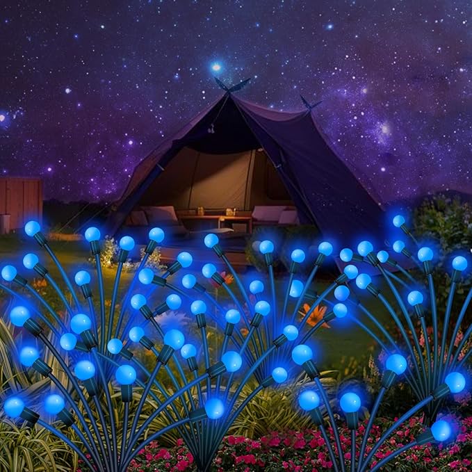 Kohlrabi Solar Garden Lights Outdoor, 2 Pack 20 LED Solar Blue Firefly Lights Waterproof, Sway by Wind, Swaying Light for Yard Patio Backyard Garden Planter Flower Bed Pathway Outdoor Decoration