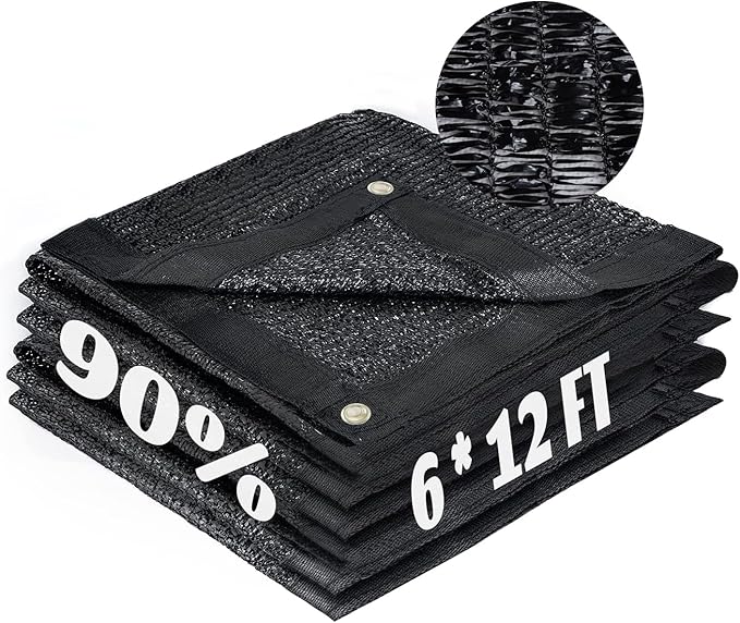 LOVE STORY 6x12FT 90% Black Garden Shade Cloth, Sun Shade Cover Net Mesh Tarp with Grommets, Sunblock Net for Garden,Greenhouse,Plants and Patio