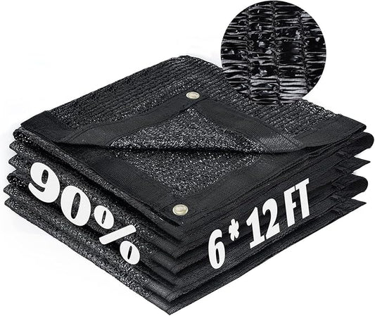 LOVE STORY 6x12FT 90% Black Garden Shade Cloth, Sun Shade Cover Net Mesh Tarp with Grommets, Sunblock Net for Garden,Greenhouse,Plants and Patio