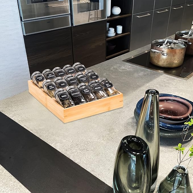 Bamboo Spice Rack Organizer for Drawer 3 Tier Bamboo Spice Tray Cabinet for Kitchen Storage and Organizer (Pre-Measure Your Drawer)(1 Pack, Drawer)