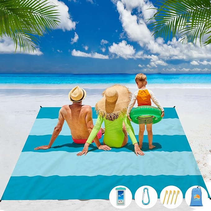 Beach Blanket Waterproof Sandproof 1-7 Adult Oversized 78 '' × 81 '' Lightweight Durable Compact Sand Free Beach Mat for Travel Camping Hiking Picnic Blanket