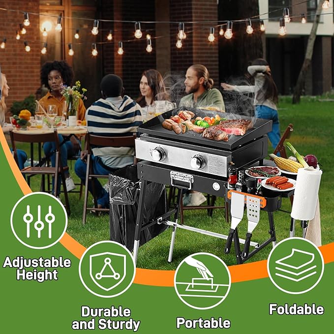 Grill Tables for Outside, Blackstone Griddle Stand with Trash Holder - Fit 17” or 22” Other Tabletop Grill, Folding Portable Ninja Grill Stand& Blackstone Table for Outdoor Tailgate, Camping