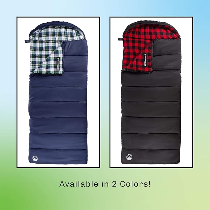 Sleeping Bag - Lightweight Envelope-Style 32F Rated Outdoor Sleeping Bag with Hood and Carry Case for Backpacking, Camping and Hiking by Wakeman (Navy)