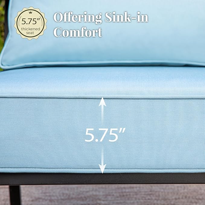 Patio Furniture Set with Fire Pit Table, 5 Pcs Metal Outdoor Conversation Set, 4 Rocking Chairs with 5.75" Extra Thick Cushion and 28" Fire Pit Table for Backyard Deck, Blue