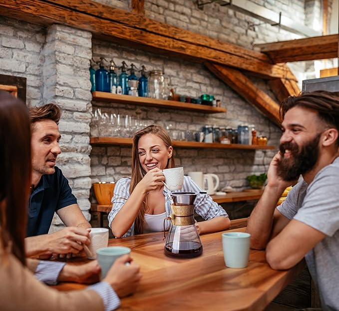 AGOGO Pour Over Coffee Maker Glass - 6/8/10 Cup Barista Kit with 304 Stainless Filter for Home, Office, Camping, Cafes - Easy Clean Coffee Dripper Set (Rag&Brush Included) (10 Cup/34 oz-Slim Shape)