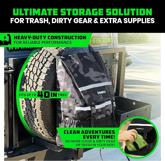 Rhino USA Spare Tire Trash Bag - Ultimate Car Storage Solution For Overlanding Accesories, Firewood, Water, Camping Essentials and More! - Camo