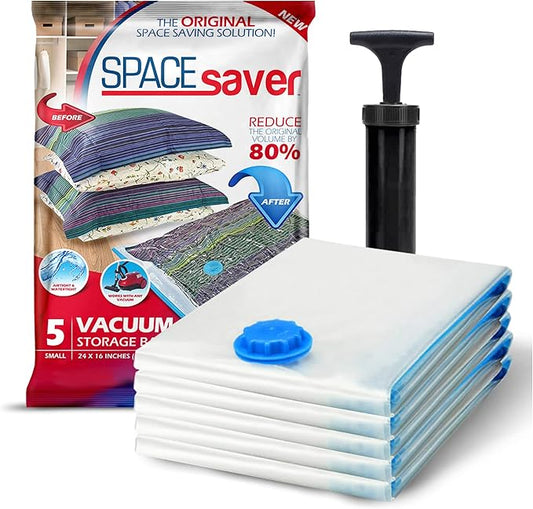 5 Pack Small Vacuum Storage Bags for Comforters, Blankets & Clothes – Vacuum Sealed Compression Bags with Hand Pump – Space Saver Storage Bags for Bedding, Moving, Travel & Organization