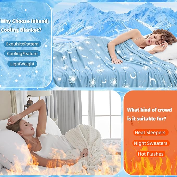 inhand Cooling Blanket Twin Size (60"x80") - Cooled Blankets for Hot Sleepers Lightweight Breathable Summer Blanket for Sleeping Night Sweats to Keep Cool in The Heat -Light Blue
