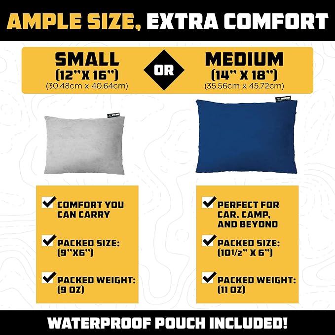 Wise Owl Outfitters Camping Pillow – Memory Foam Travel Pillow for Airplane Sleeping, Hiking, Backpacking & Outdoor Use - Small & Portable for Adults, Car, Camp & Tent