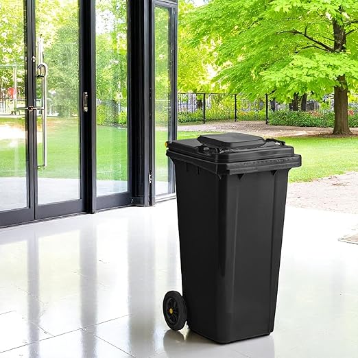 PRO&Family Wheeled Outdoor Trash Can Garbage Can Garage Trash Can for Restaurants/Hospitals/Offices/Back of House/Warehouses/Home (Black, 32 Gallon)