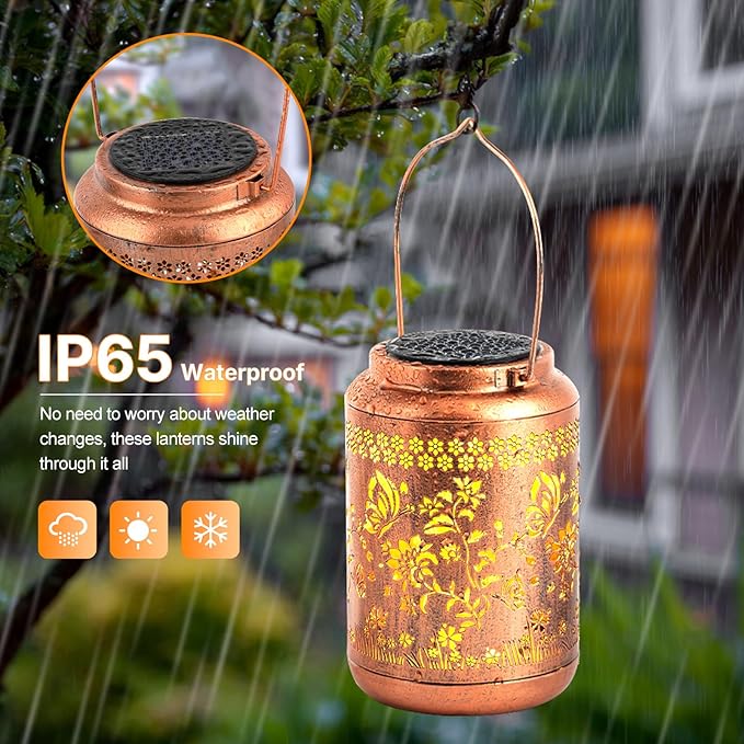 Solar Lanterns Outdoor Waterproof, Butterfly Garden Decor for Yard Porch Lawn Patio Pathway, Hanging Solar Lights Birthday Gifts for Women Mom Grandma Sister Friend