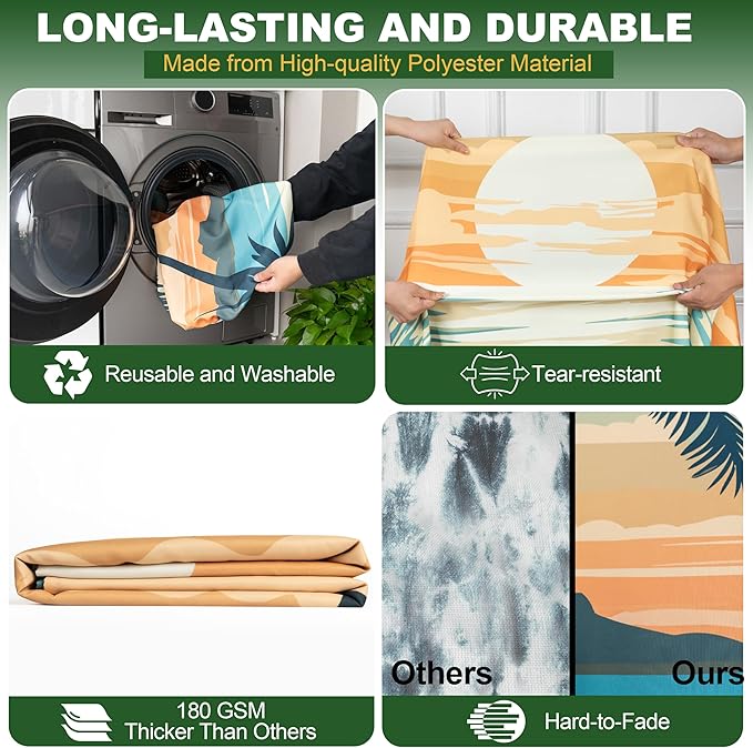 72 X 30 Inch Elastic Fitted Camping Table Cover with Bench Covers & Storage Bag, Picnic Tablecloth, Fits 6ft Picnic Tables,Washable & Reusable, Spill Resistant,Waterproof - Tropical Beach