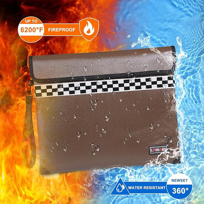 6200°F Fireproof Document Bag with upgrated Fireproof Zipper, Fire Proof Money Bag for Cash with Hand Strap, 9 Layers of Heat Insulated Materials, Water Resistant Fireproof Bag for Documents,Safe Bag