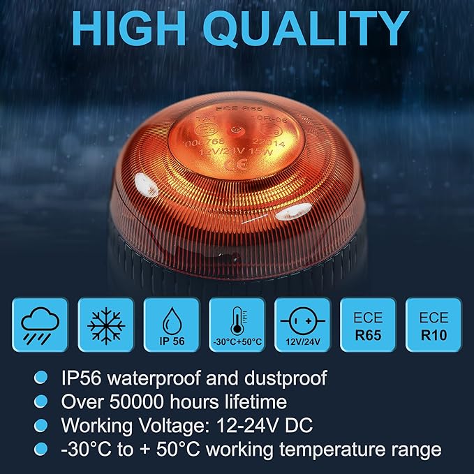 HQRP Amber Beacon Emergency Strobe Construction LED Lights Magnetic Mount, Flashing Caution Safety Warning LED Light for Vehicles, Truck, Golf Cart, Tractor, Postal Car, ATV, UTV, Snow Plow, Forklift