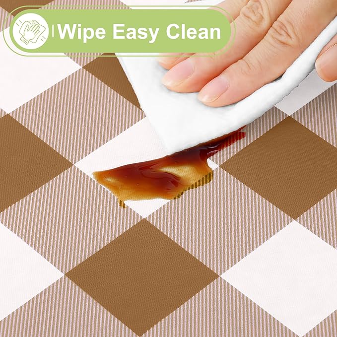 Smiry Rectangle Table Cloth, Waterproof Vinyl Tablecloth with Flannel Backing, Wipeable Buffalo Plaid Table Cover for Dining, Indoor and Outdoor (Brown & White, 60"x120")