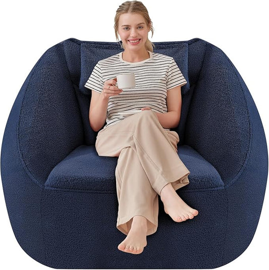 HABUTWAY Inflatable Bean Bag Chairs for Adult Blow up Chair Portable Inflatable Bean Bag Couch w/Electric Air Pump,Handle & Side Pocket for Movie Night Reading Gaming Living Room - Navy Blue