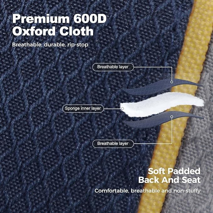 LET'S CAMP Folding Camping Chair Oversized Heavy Duty Padded Outdoor Chair with Cup Holder Storage and Cooler Bag, 450 LBS Weight Capacity, Thicken 600D Oxford,2 Pack