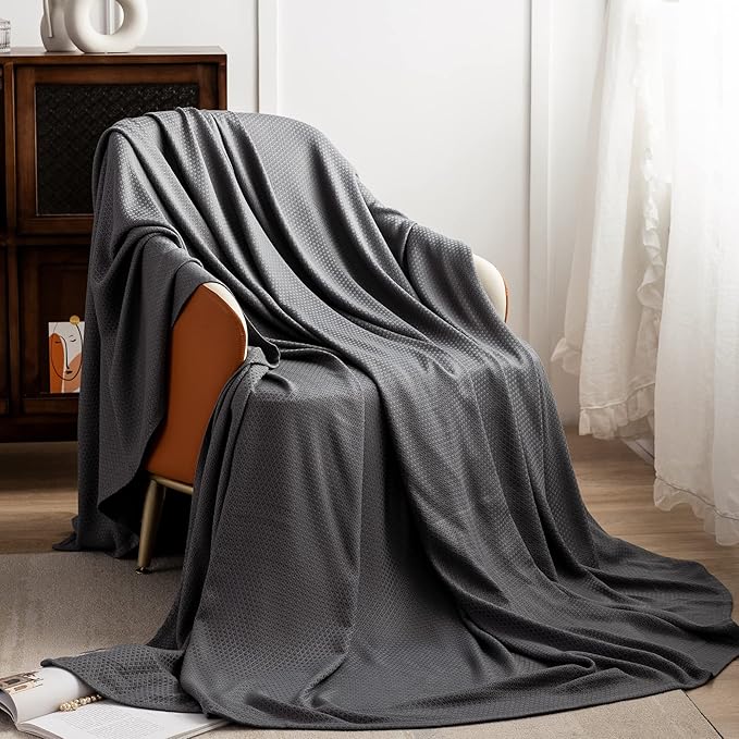 AmyHomie Cooling Blanket King Size, 100% Rayon Derived from Bamboo, Cool Summer Blanket for Hot Sleepers, Soft Comfy Lightweight Blankets for All Seasons (Dark Gray, 90×108in)