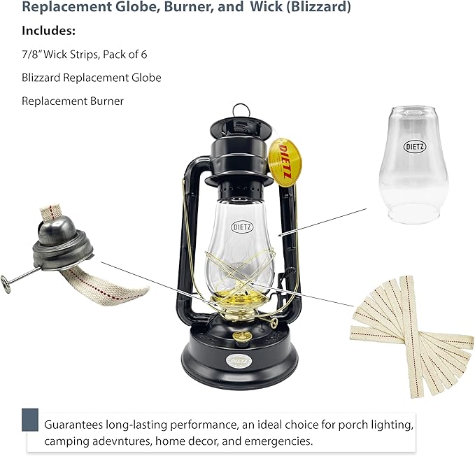 Light of Mine: Dietz #80 Blizzard Oil Lantern Replacement Kit with Blizzard Globe, Blizzard Burner, and 7/8" Replacement Wick Strips