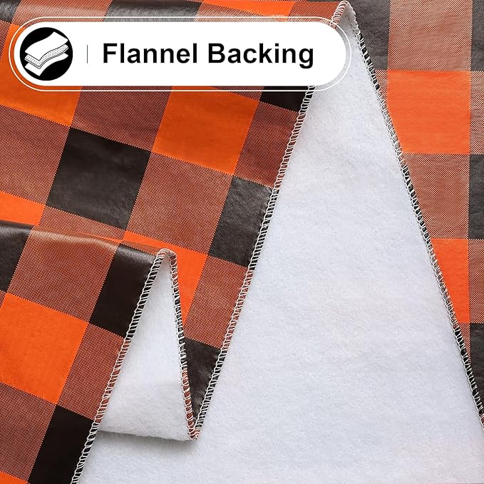 misaya Rectangle Waterproof Vinyl Table Cloth, Buffalo Flannel Backed Tablecloth, Wipeable Plastic Table Cover for Dinner, Kitchen, Picnic (60" x 120", Orange and Black)