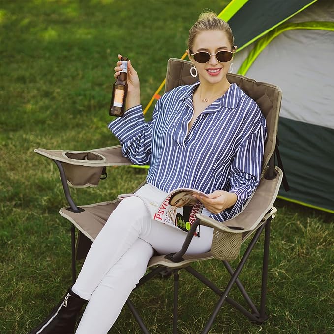 SUNNYFEEL Oversized Folding Camping Chair 500 LBS Heavy Duty Lawn Chairs for Adults Blue Portable Folding with Armrest, Cup Holder, Pocket ＆Bag for Outdoor Camping/Beach/Travel/Picnic/Fishing