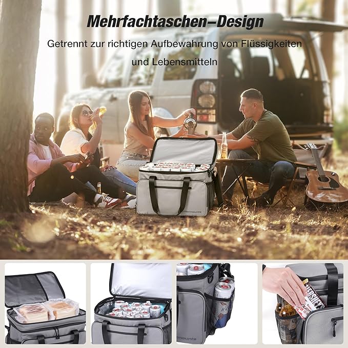 Insulated Cooler Bag 48/75 Cans, Soft Sided Portable Lunch Bag Coolers w/Zippered Top, Leak Proof PVC Interlayer, 5-Layer Insulation Large Ice Chest Bag for Travel, Camping, Beach, Picnic