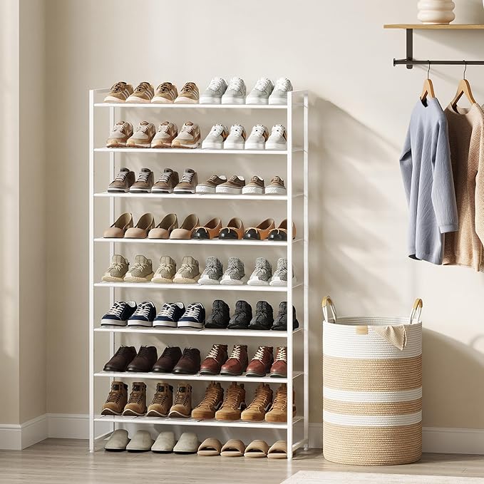 Shoe Rack for Closet, Metal Shoe Organizer, 8 Tier Garage Shoe Rack Max Holds 40 Pairs,Shoe Storage Shelf,Entryway, White