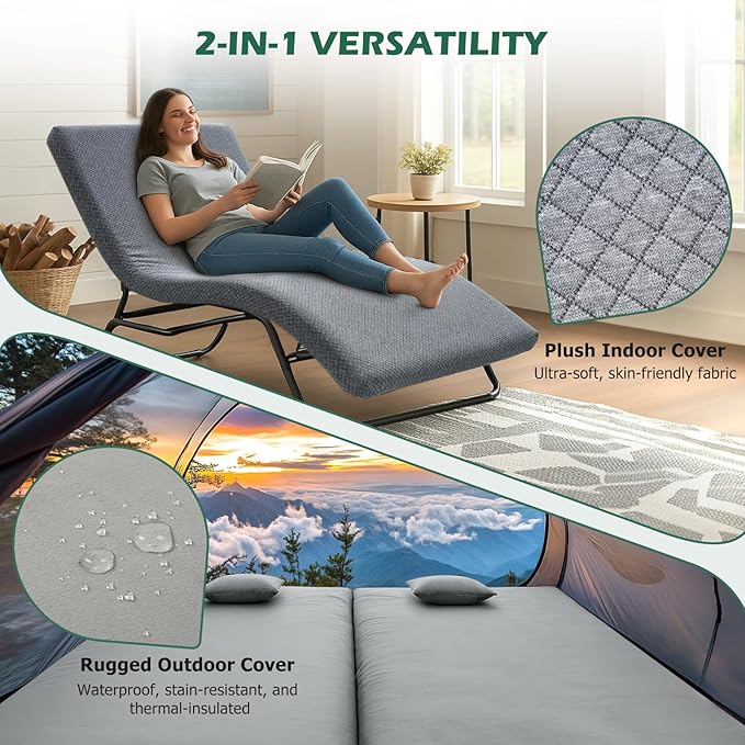 Willpo CertiPUR-US Memory Foam Camping Mattress with Travel Bag and 2 Interchangeable Covers, Lightweight Portable Sleeping Pad for Tents, Guest Beds, Home