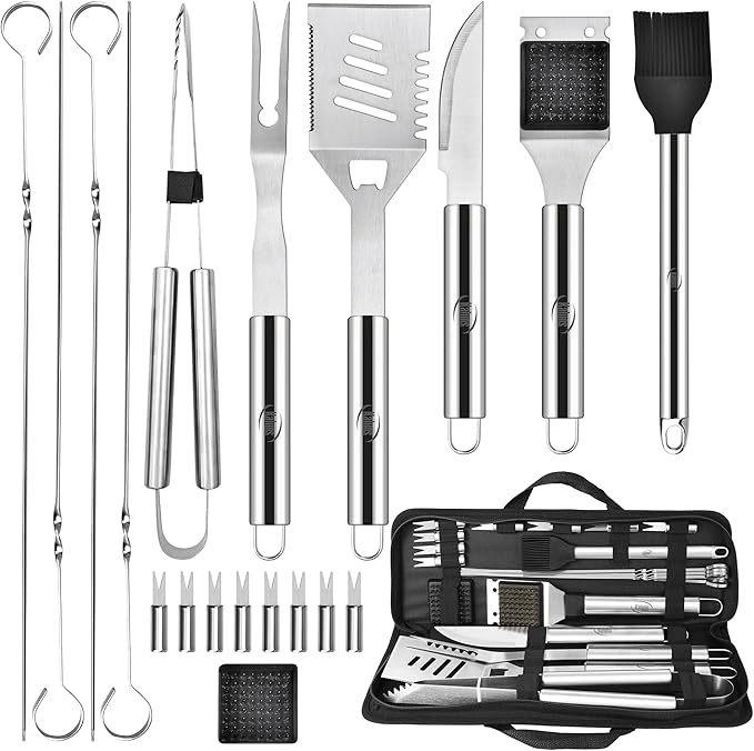 Kaluns Grilling Accessories, Dad Gifts for Christmas Grilling Gifts, Heavy Duty Stainless Steel Grill Set BBQ Grill Accessories for Outdoor Grill with Storage Case and Apron, Best Gifts for Men Dad