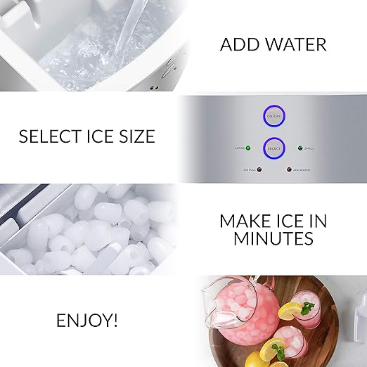Igloo Electric Countertop Ice Maker Machine - Automatic and Portable - 33 Pounds in 24 Hours - Icecube Maker - Plastic Scoop and Basket - Ideal for Iced Coffee and Cocktails - Stainless Steel