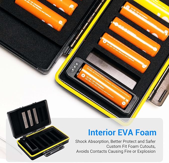 Detachable Battery Tester for AA and AAA Batteries,10 Slots Battery Case for 8 AA and 2 AAA Batteries, Water-Resistant and Shockproof, PC Shell Easy to Carry