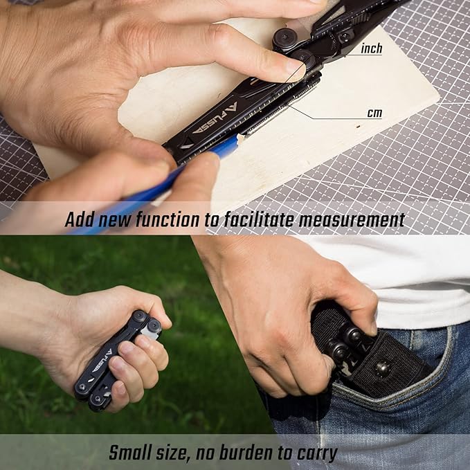 FLISSA Multitool, 16-in-1 Multitools with Sheath, Stainless Steel EDC Multitool, Pocket Knife, Bottle Opener, Screwdriver, Pocket Multi-Tool for Camping, Handwork, Hunting, Hiking, Fishing