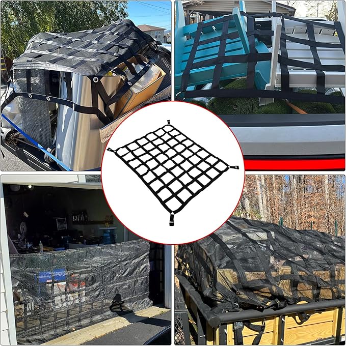 Heavy Duty 42" x 50" Truck Bed Cargo Net with Adjustable Cam Buckles & S-Hooks,3.5' x 4.17' Cargo Net with 1100LBS Capacity for Pickup Truck Bed Trailer SUV Jeeps