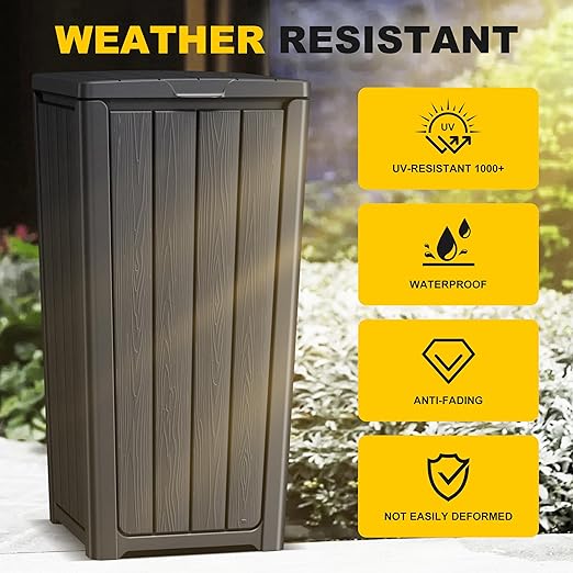 Vixzen 36 Gallon Kitchen Trash Can with Lid,Outdoor Waterproof Resin Waste Bin,Lightweight,Sturdy Garbage Bin for Patio,Kitchen,Backyard，Black
