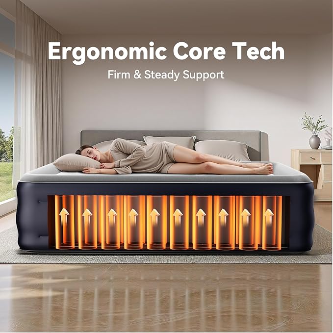 DIVON Full Air Mattress with Built in Pump Raised, 2 Min Self Inflatable Mattress, 18’’ Blow up Mattress for Adults, 660 LBS Portable Air Bed for Guest, Camping, Travel & Floor, Dark Blue