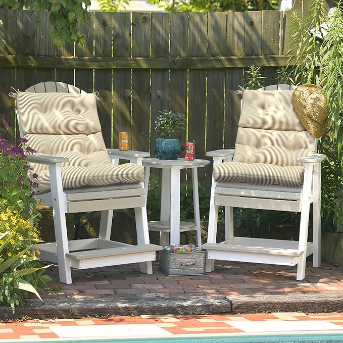 LVTXIII Outdoor Seat and Back Chair Cushion Patio Tufted High Back Cushion with Ties, Seasonal Replacement Rocking Chair Cushion for Home Office Garden Use, 44” L x 22” W, Set of 2, Stripe Beige