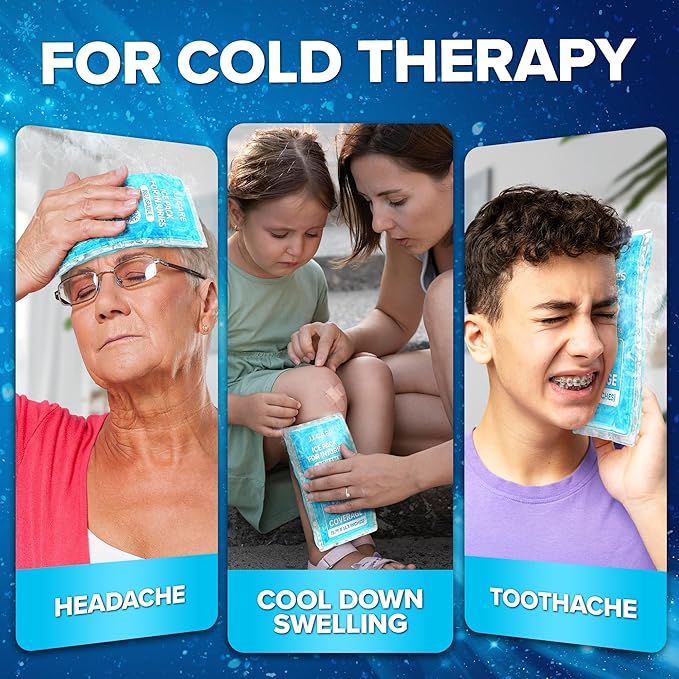 JJ CARE Ice Packs for Injuries Reusable (Pack of 2, XL) - Gel Ice Packs Reusable - Soft Ice Pack for Injuries with Wrap - Flexible Therapy, for Knee, Back, Neck, Wrist, & Ankle