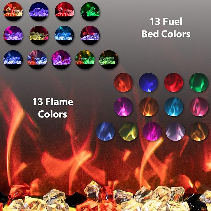 65 Inch Electric Fireplaces Inserts, Recessed & Wall-Mounted Fireplace Heater with Thermostat, Multicolor Flames,Timer, Log & Crystal, 750/1500W Black