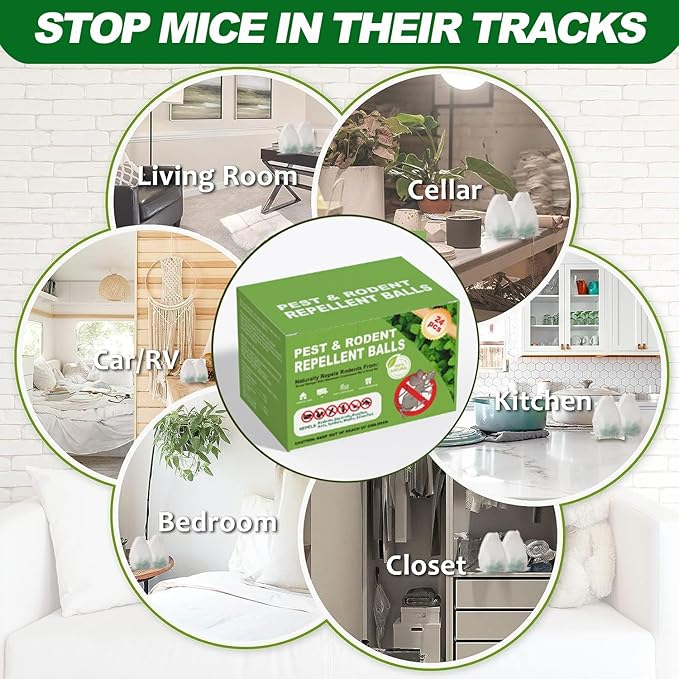 【𝐇𝐢𝐠𝐡𝐥𝐲 𝐄𝐟𝐟𝐞𝐜𝐭𝐢𝐯𝐞】 Mouse Repellent Pouches,Rodent Repellent Balls with Natural Peppermint Oil Long-Lasting Indoor & Outdoor Use – Gentle for Use Around Family & Pets-24 Pcs