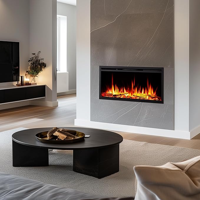 LegendFlame 40" W Smart Wall Mount & in Wall Recessed Electric Fireplace Insert, Heater 750W/1500W, Multi Colors of Flame & Fuel Bed, Alexa/Google Assistant Enabled