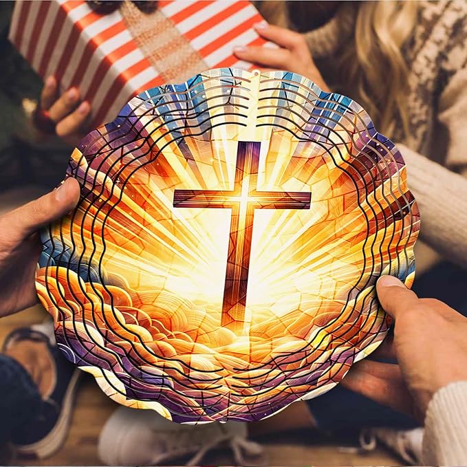 Cross Wind Spinner, Cross Wind Spinner Hanging for Yard and Garden, Unique Gift Wind Spinner, 3D Hanging Wind Spinner Outdoor, Cute Religious Cross Wind Spinner