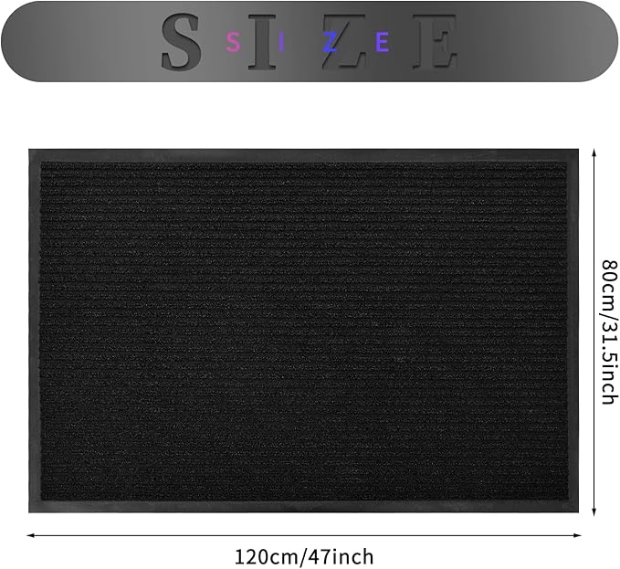 fani Heavy Duty Large Outdoor Indoor Entrance Doormat Waterproof Low Profile Entrance Rug Front Door Mat Patio Anti-Skid Rubber Back, 31x47 inch (Jet Black)